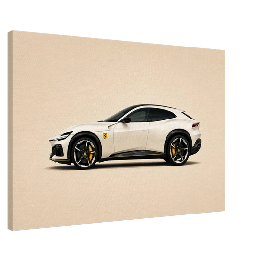 Ivory V12 white luxury performance SUV canvas print with black details and yellow brake accents