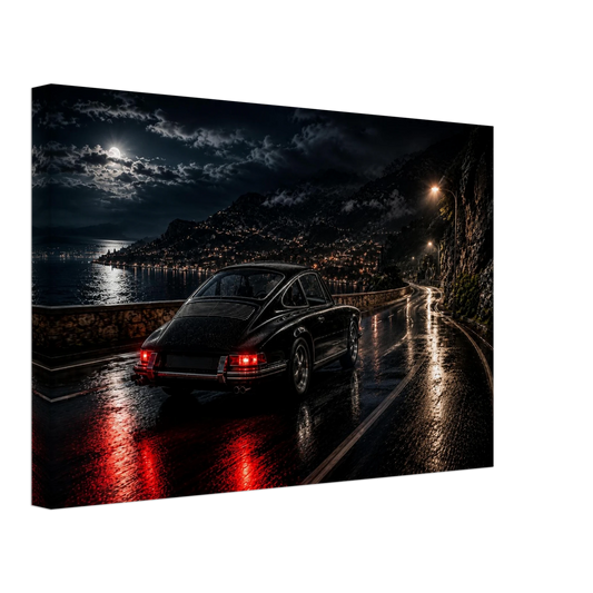 Midnight Pursuit classic car canvas wall art on a clean white background