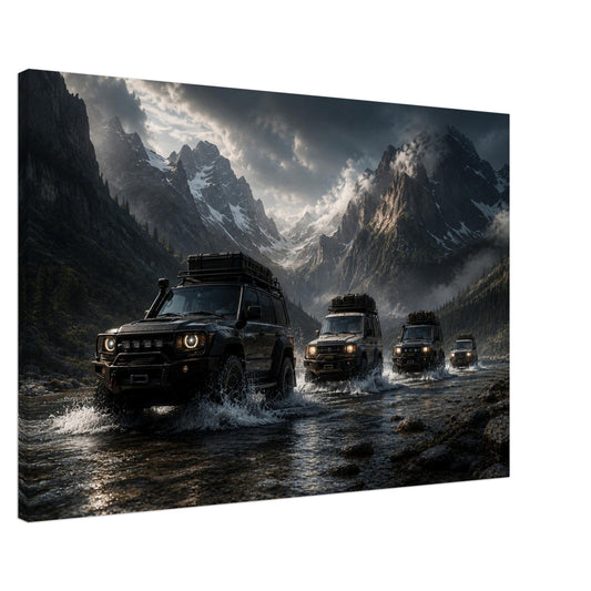 Side view of Alpine Passage 4x4 convoy canvas showing gallery wrapped depth