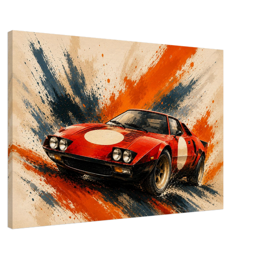 Red Velocity illustrated vintage sports car canvas wall art on white background
