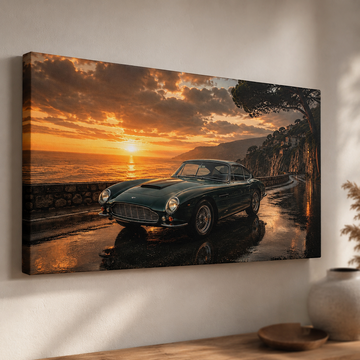 Close-up view of slim classic car canvas with mirrored edges
