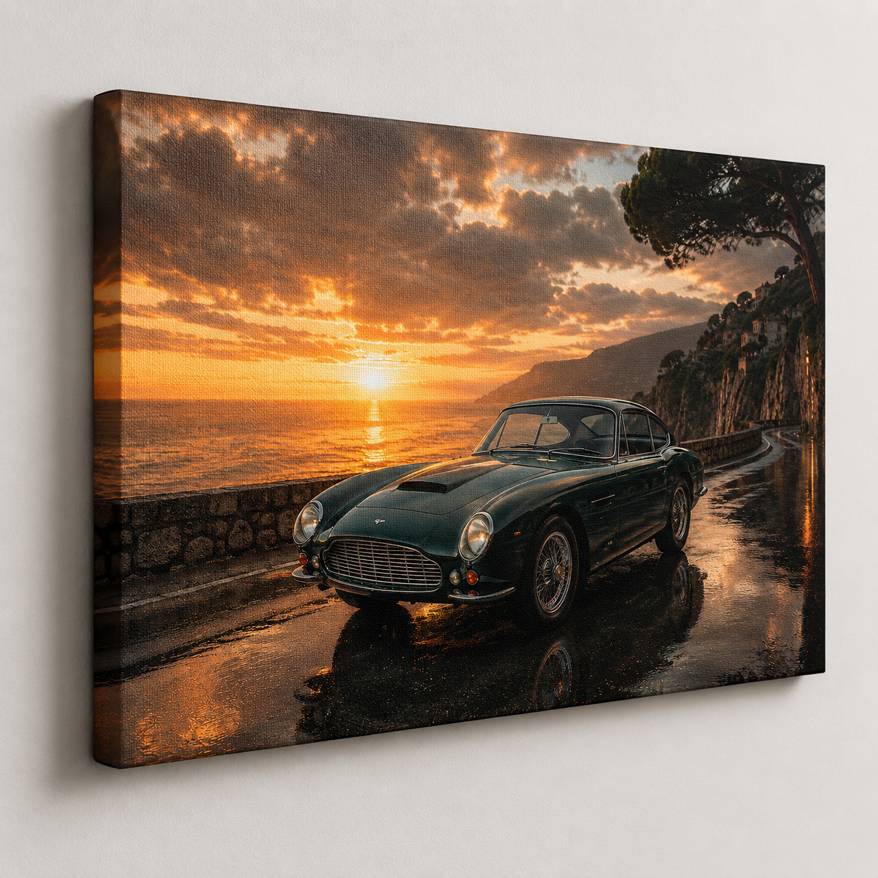 Coastal Reverie classic car canvas print on a neutral wall