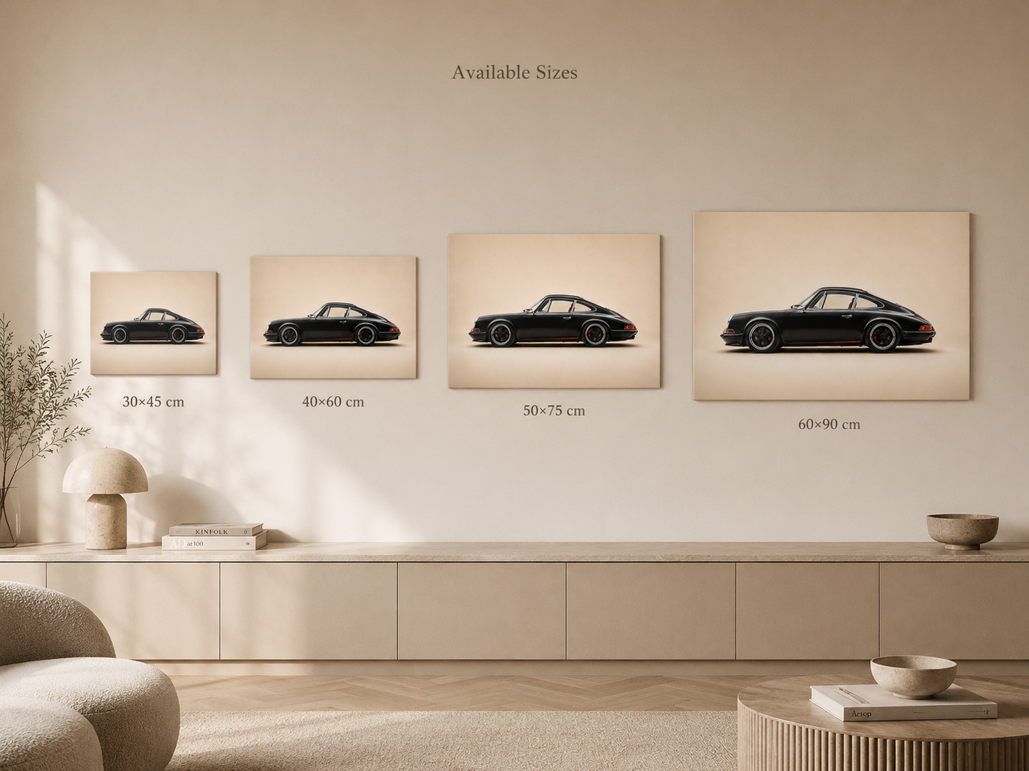 Blackline Profile canvas size comparison from 30 × 45 to 60 × 90 cm