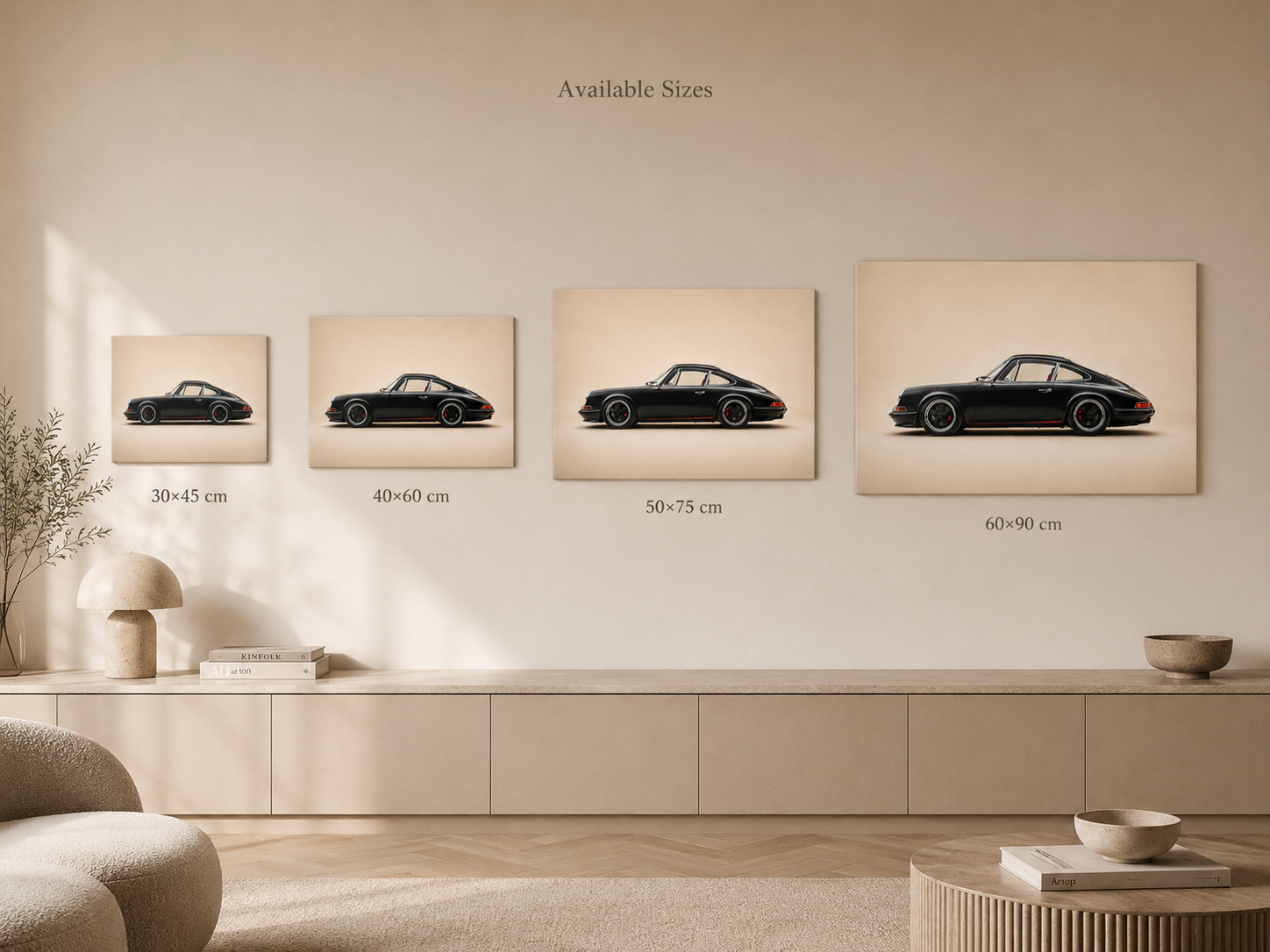 Blackline Profile canvas size comparison from 30 × 45 to 60 × 90 cm