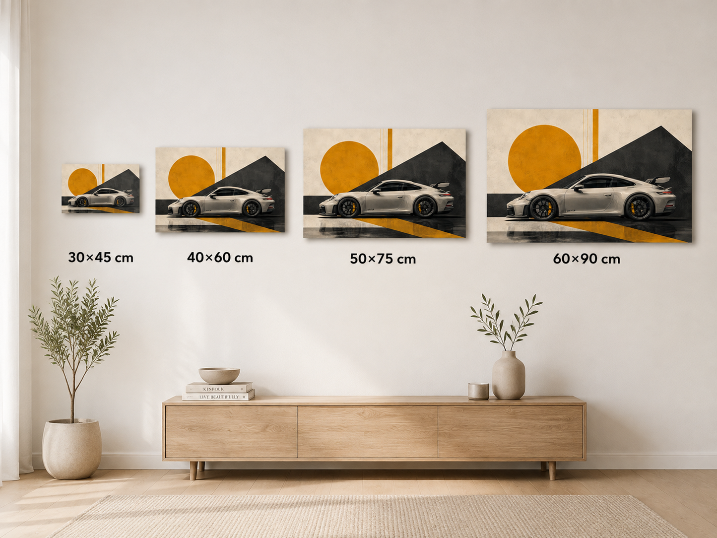 Golden Apex canvas size comparison in 30x45 40x60 50x75 and 60x90 cm