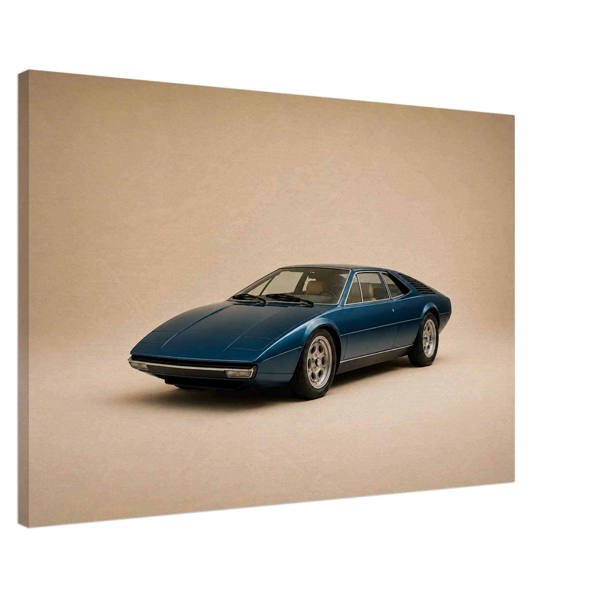 Blue Meridian minimalist retro sports coupe canvas showing gallery wrapped depth