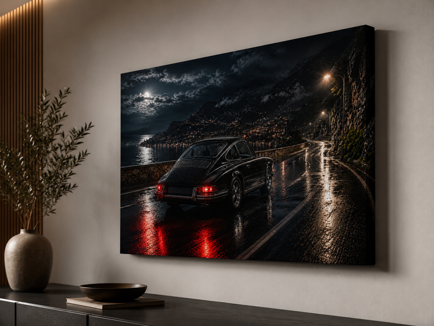 Side view of Midnight Pursuit slim canvas showing its wrapped edges