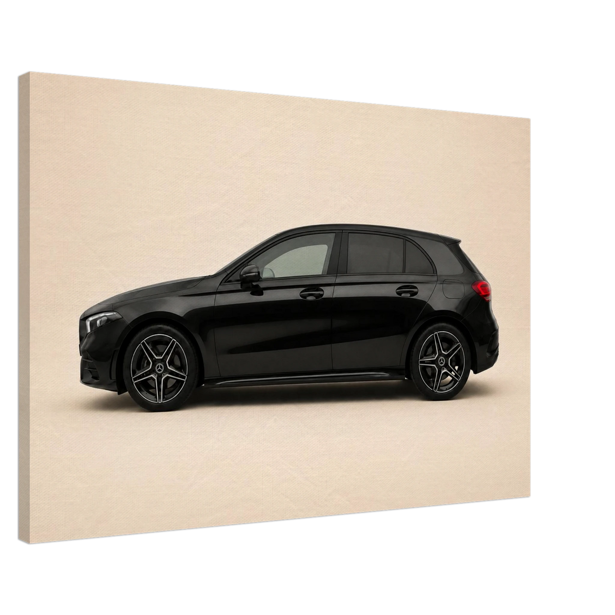 Blackline A minimalist black hatchback canvas wall art on a warm cream background