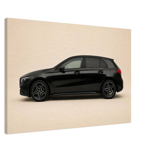 Blackline A minimalist black hatchback canvas wall art on a warm cream background