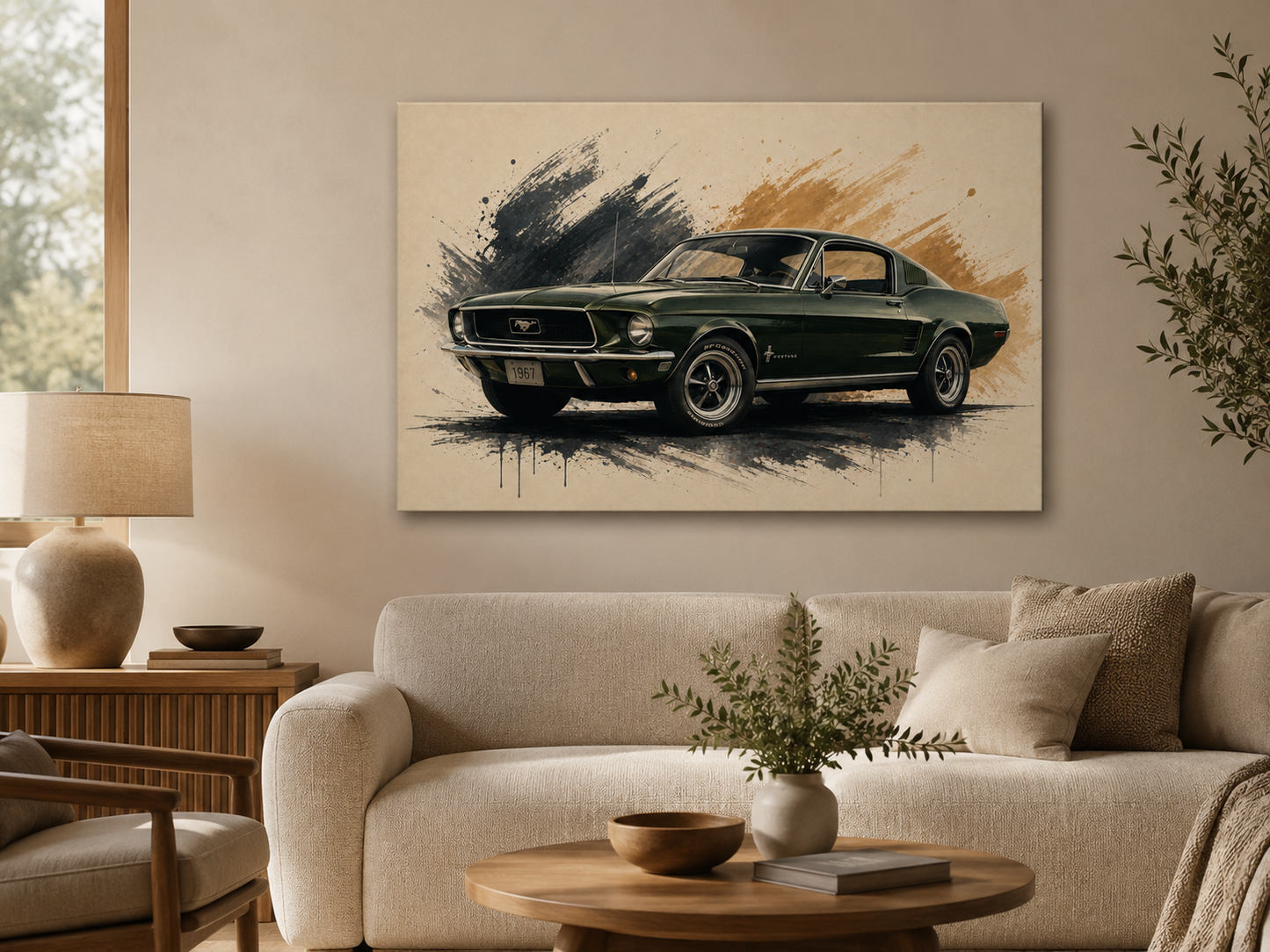 Hunter Fastback illustrated fastback canvas wall art in a bright contemporary living room