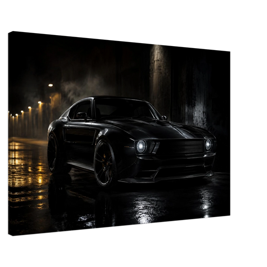 Side view of Midnight Dominion dark sports car canvas showing gallery wrapped depth