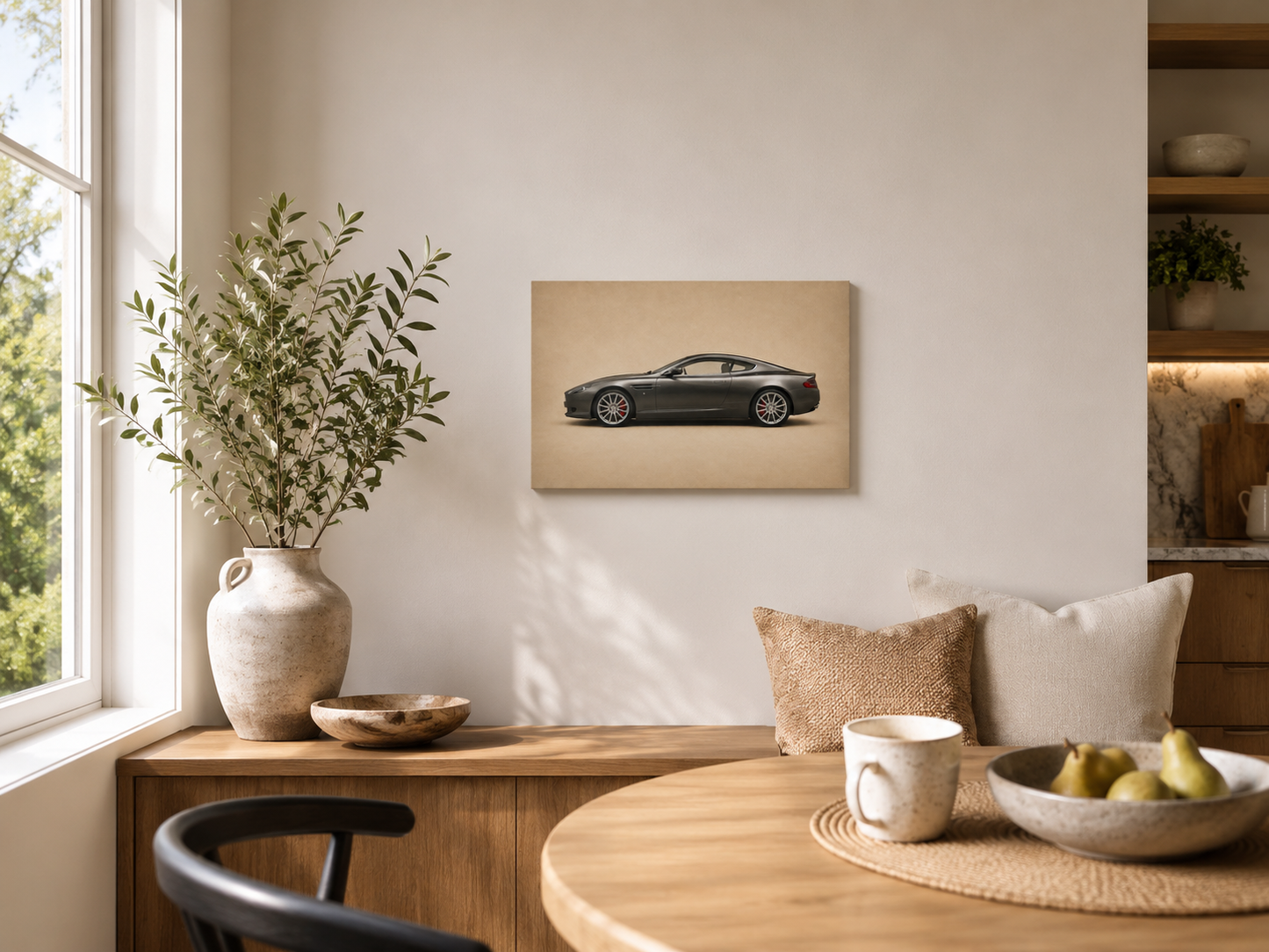 Graphite Grand Tour graphite sports car canvas displayed in a bright breakfast nook