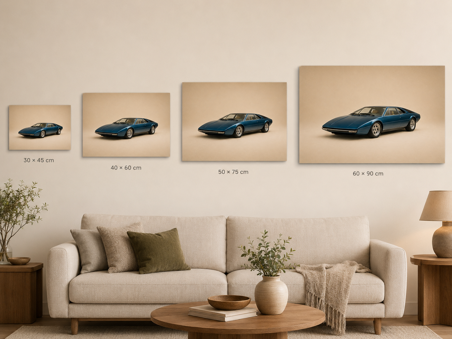 Blue Meridian canvas size comparison in 30x45 40x60 50x75 and 60x90 cm