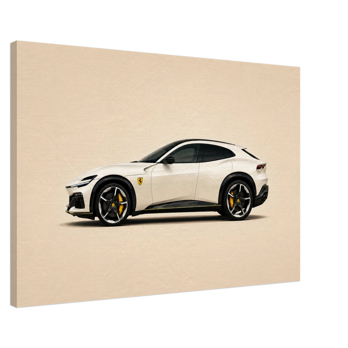 Ivory V12 white luxury performance SUV canvas print with black details and yellow brake accents