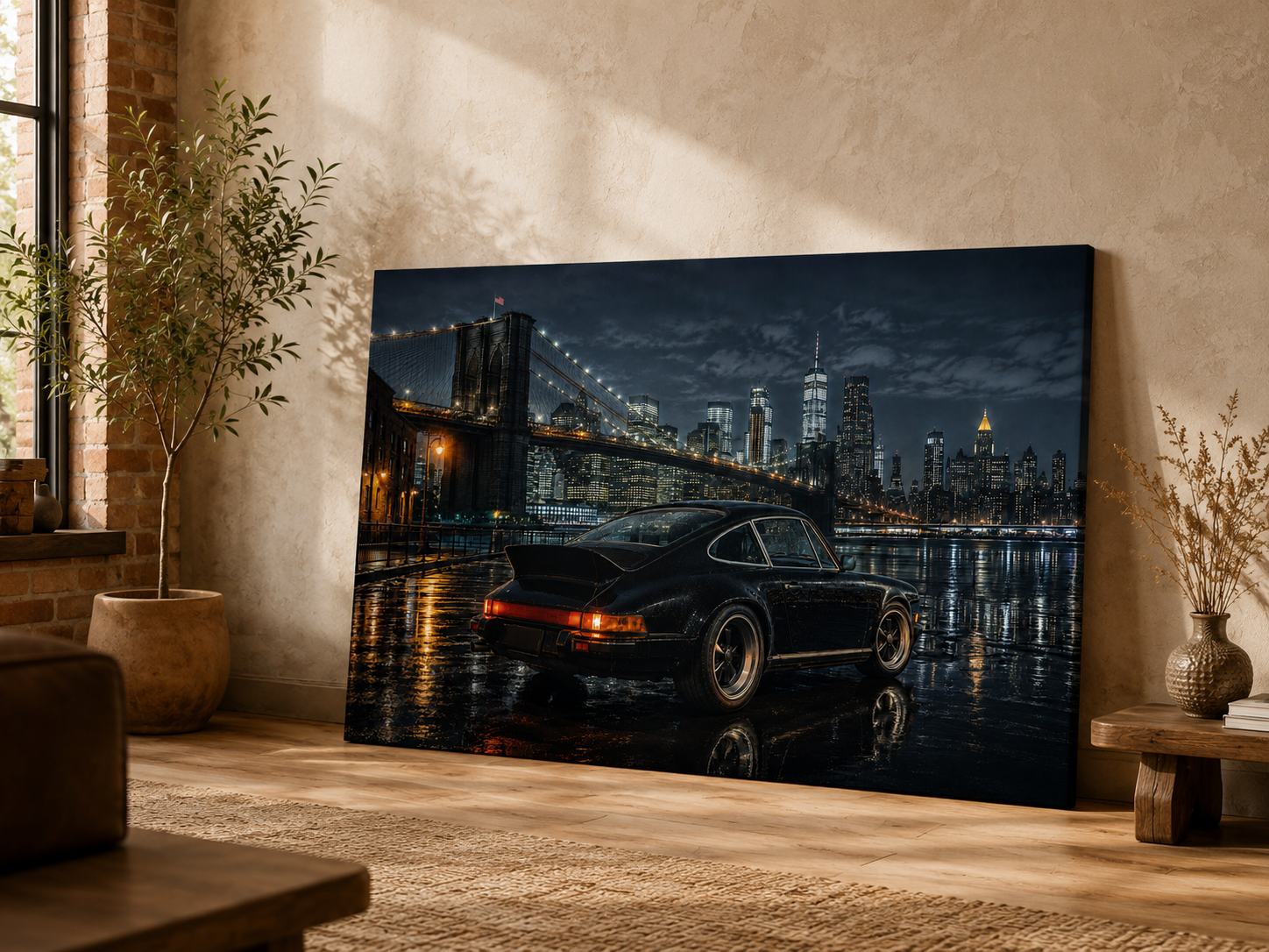 Midnight Borough dark New York classic car canvas leaning on the floor in a warm modern interior