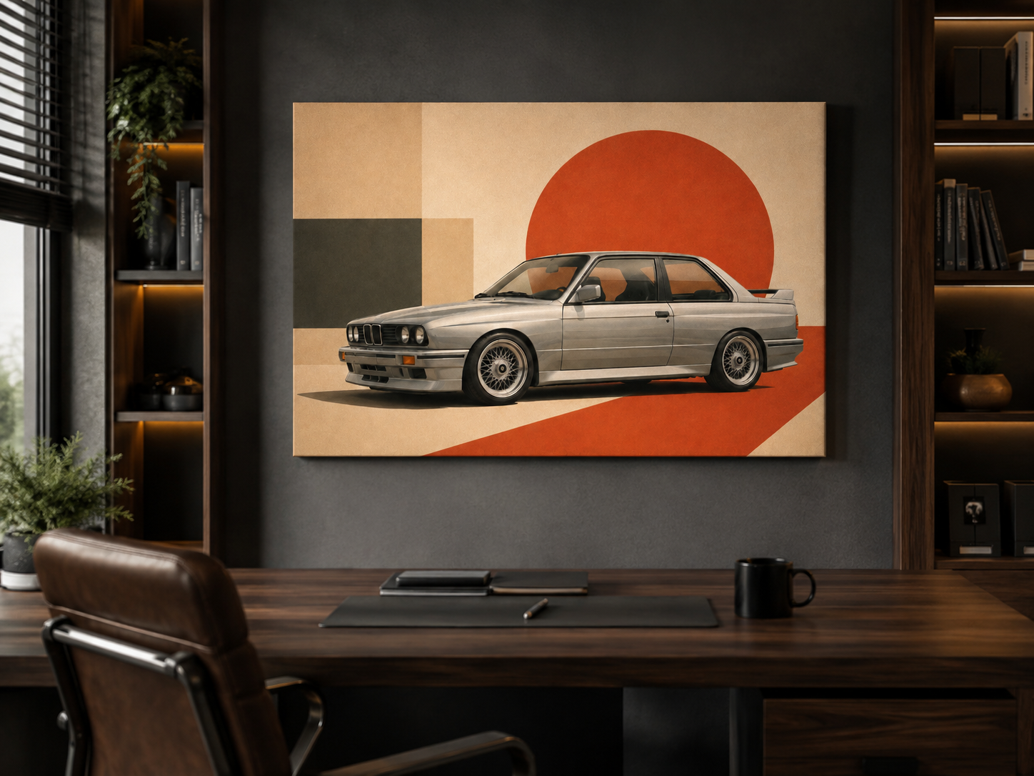 Silver Apex silver classic coupe canvas displayed in a dark executive home office