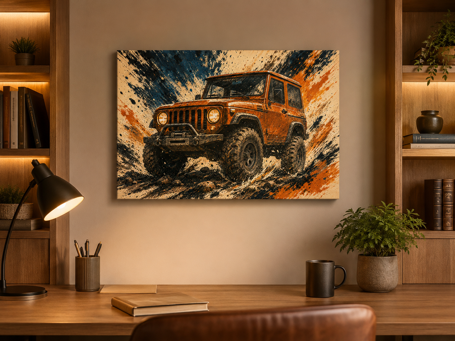 Trail Burst 4x4 canvas wall art in an office setting