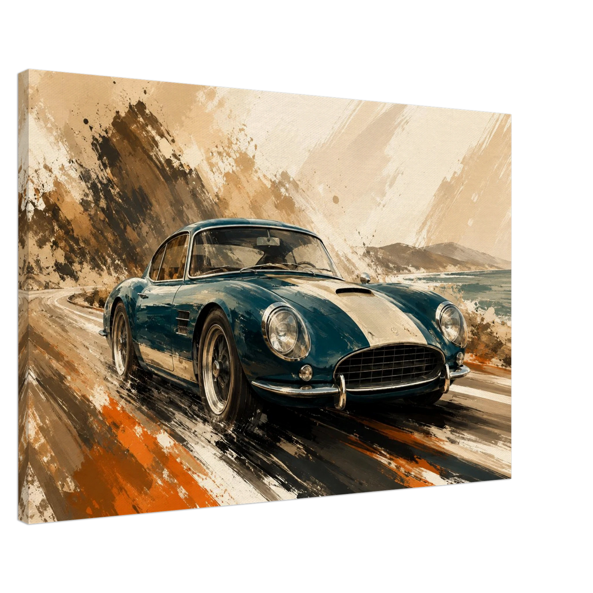 Azure Escape illustrated teal sports car canvas showing gallery wrapped depth