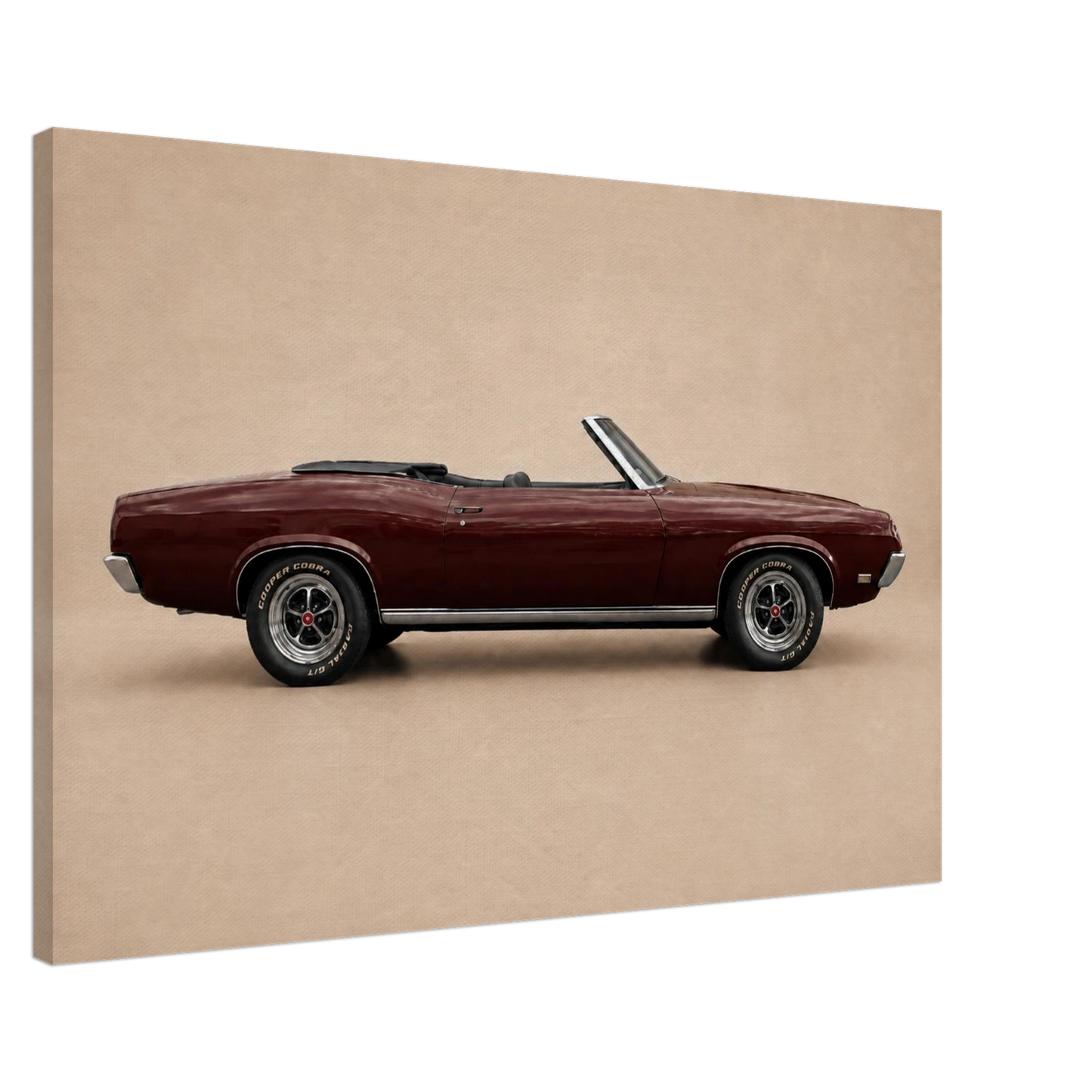 Side view of Burgundy Open Road convertible canvas showing gallery wrapped depth