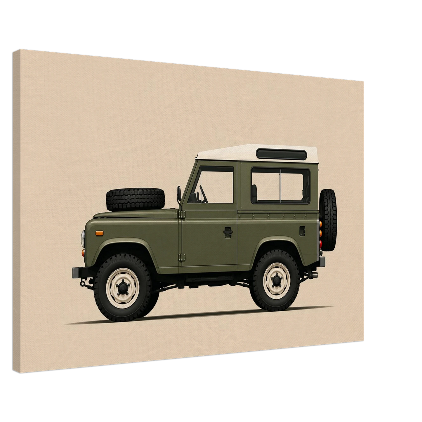 Olive Expedition olive green vintage 4x4 canvas print with cream roof on beige background