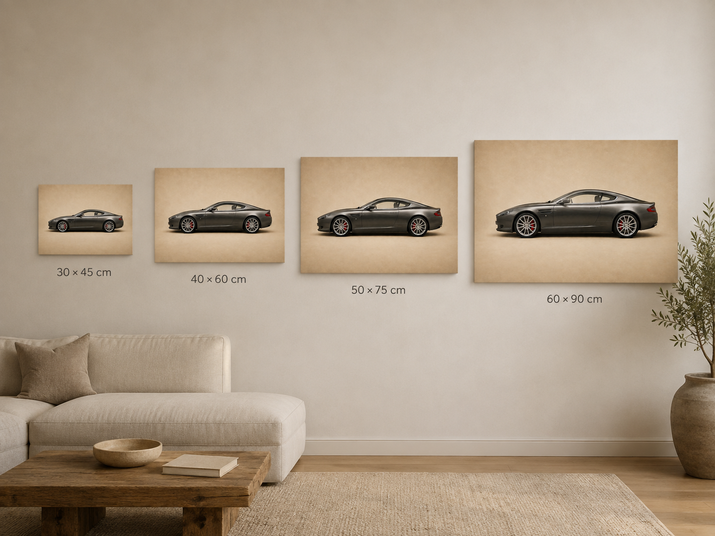 Graphite Grand Tour canvas size comparison in 30x45 40x60 50x75 and 60x90 cm