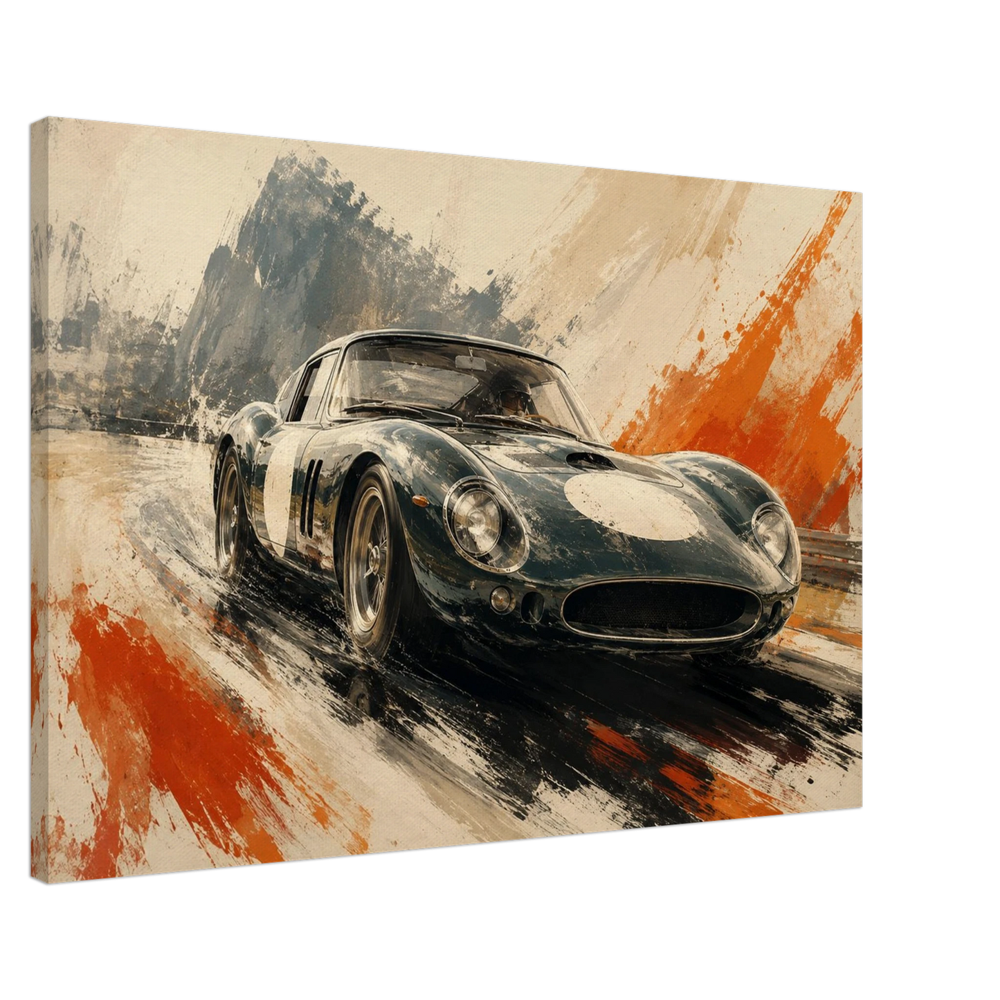 Brushline Velocity illustrated classic racing car canvas on a clean neutral background