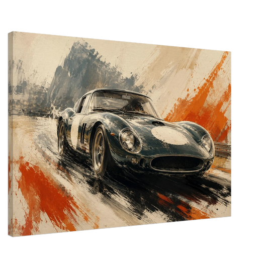 Brushline Velocity illustrated classic racing car canvas on a clean neutral background