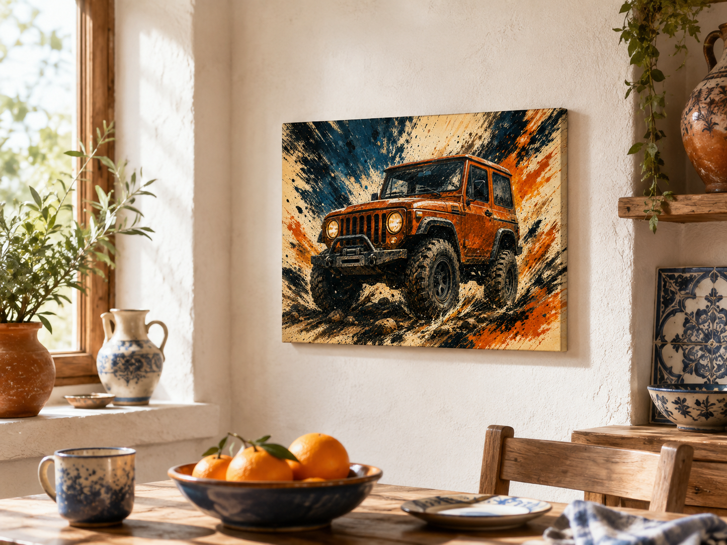 Trail Burst off-road canvas wall art in an interior space