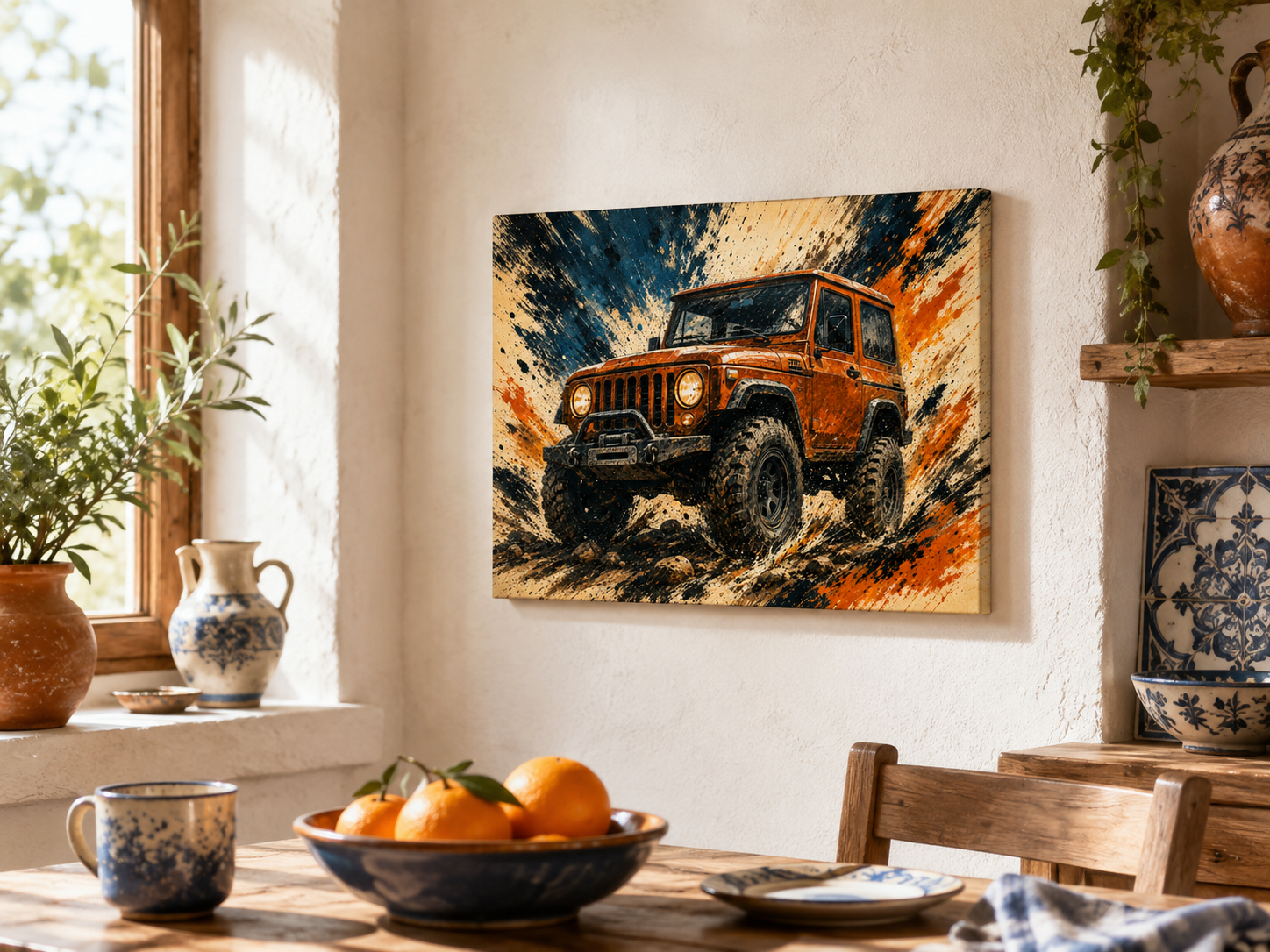 Trail Burst off-road canvas wall art in an interior space