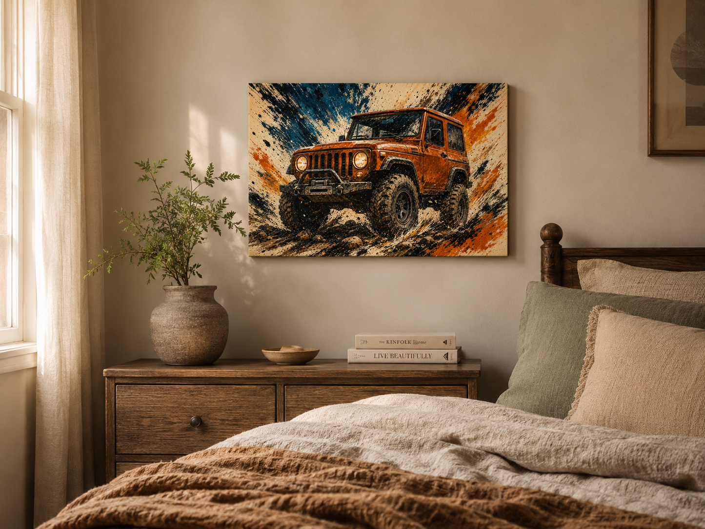 Trail Burst off-road wall art in a modern interior