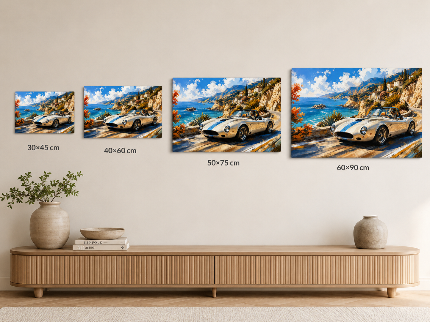 Azure Coast canvas size comparison in 30x45 40x60 50x75 and 60x90 cm