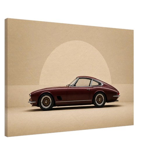 Side view of Burgundy Horizon minimalist classic car canvas showing gallery wrapped depth