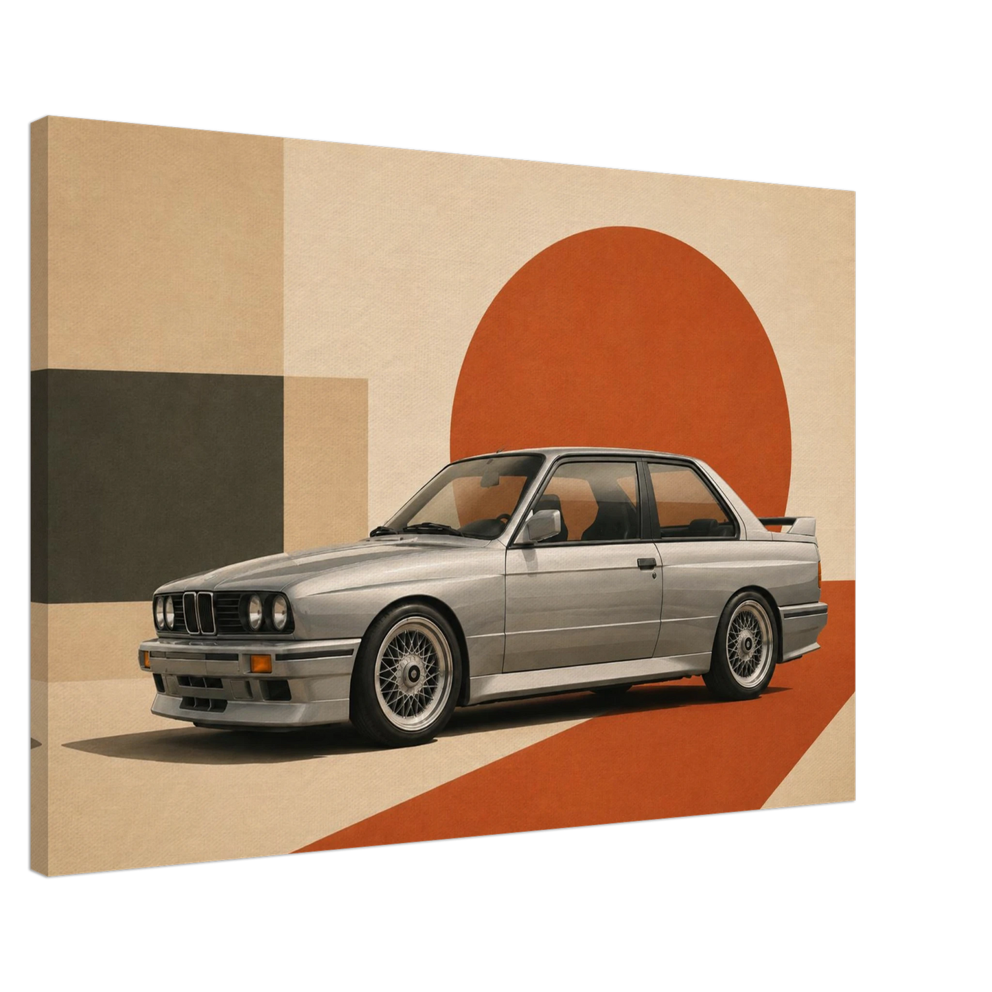 Silver Apex silver retro performance coupe canvas with burnt orange beige and charcoal geometric background