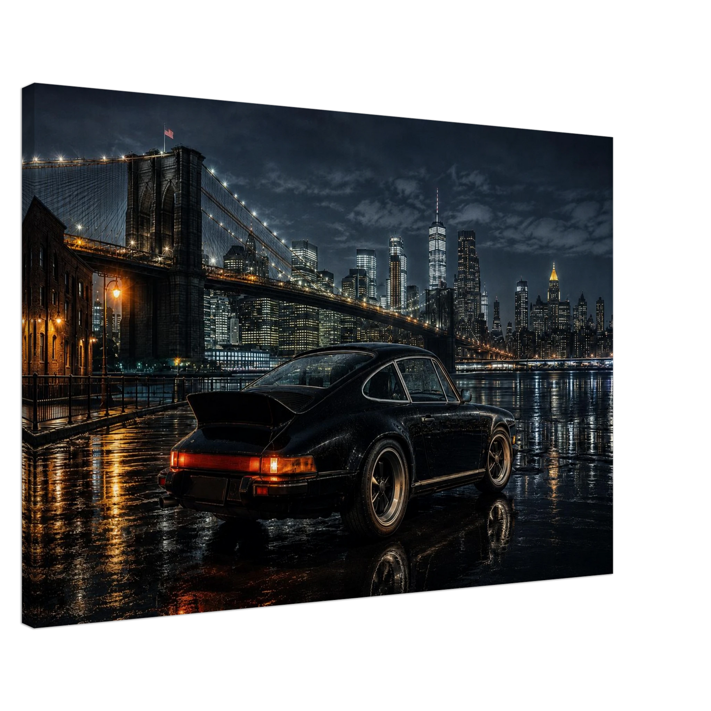 Midnight Borough New York classic car canvas showing gallery wrapped depth