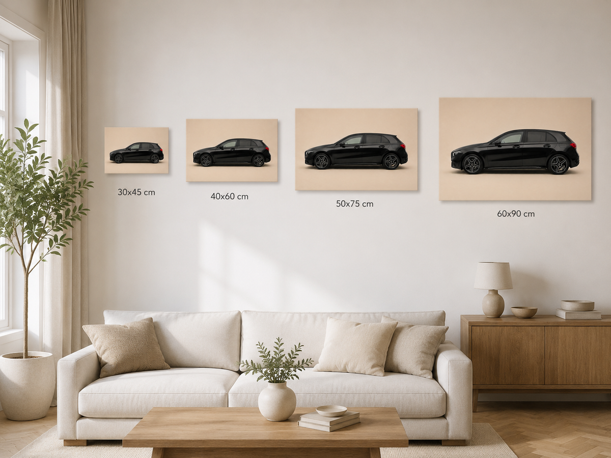 Blackline A canvas size comparison showing 30x45 40x60 50x75 and 60x90 cm options
