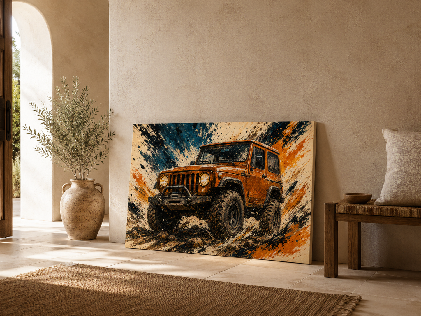 Trail Burst illustrated orange 4x4 canvas wall art