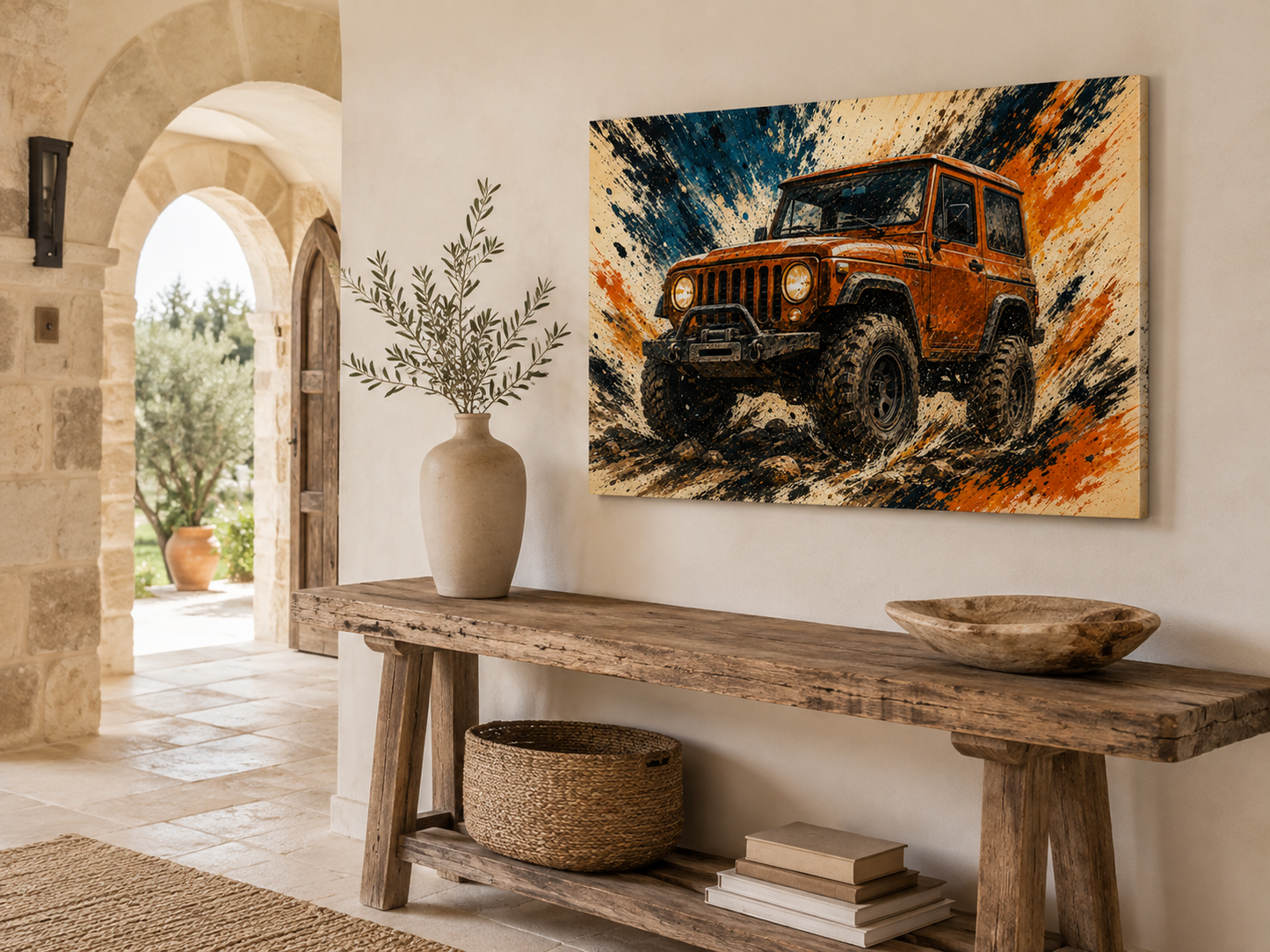 Trail Burst orange off-road canvas art close-up texture