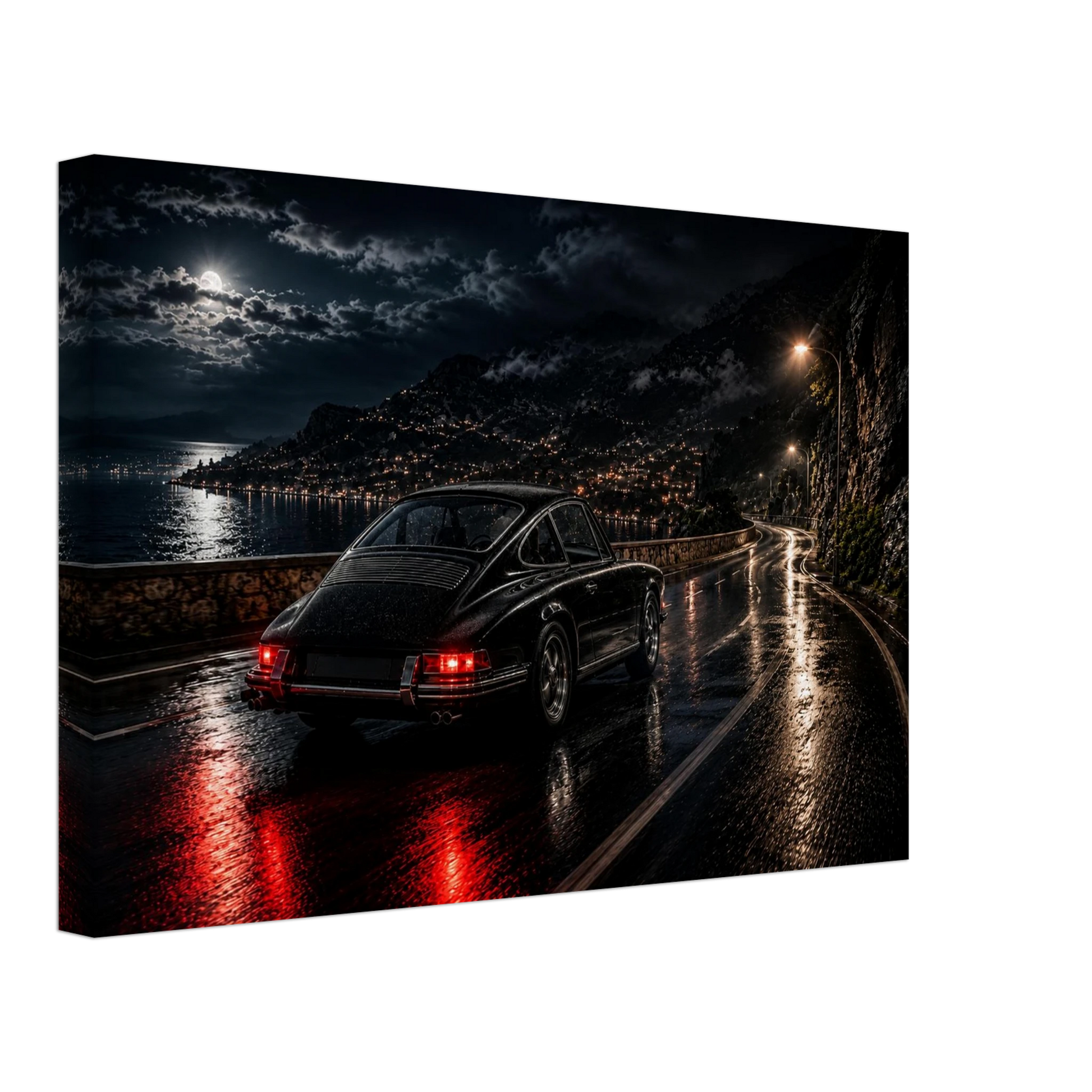 Midnight Pursuit classic car canvas wall art on a clean white background