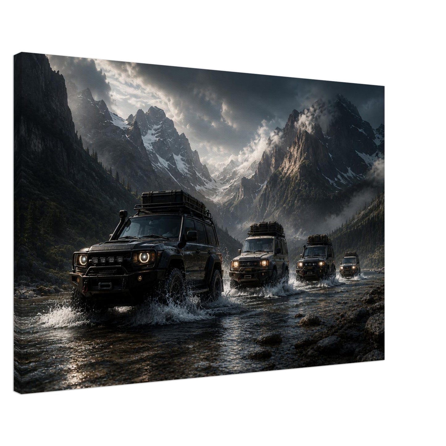 Side view of Alpine Passage 4x4 convoy canvas showing gallery wrapped depth