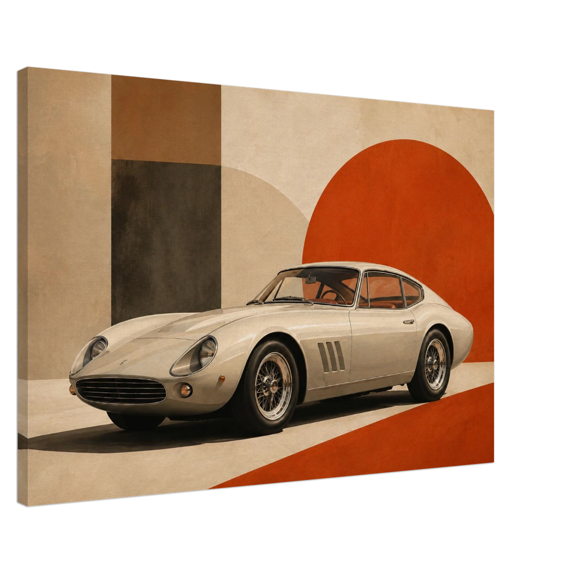 Crimson Geometry retro car canvas showing gallery wrapped depth