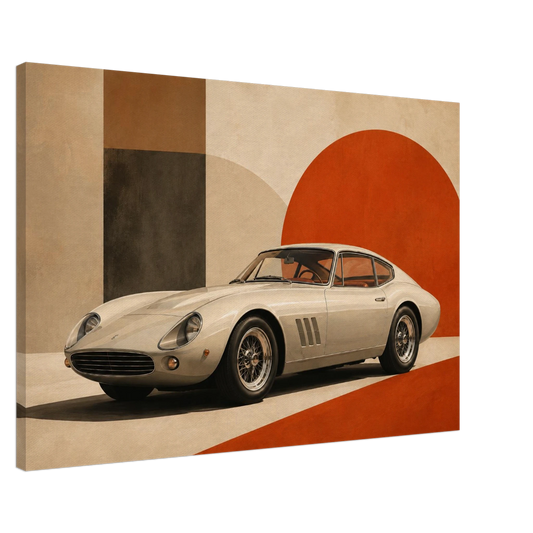 Crimson Geometry retro car canvas showing gallery wrapped depth