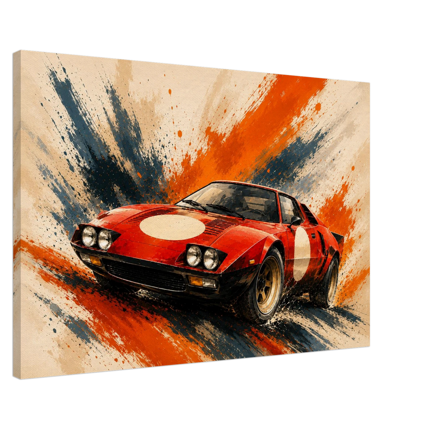 Red Velocity illustrated vintage sports car canvas wall art on white background