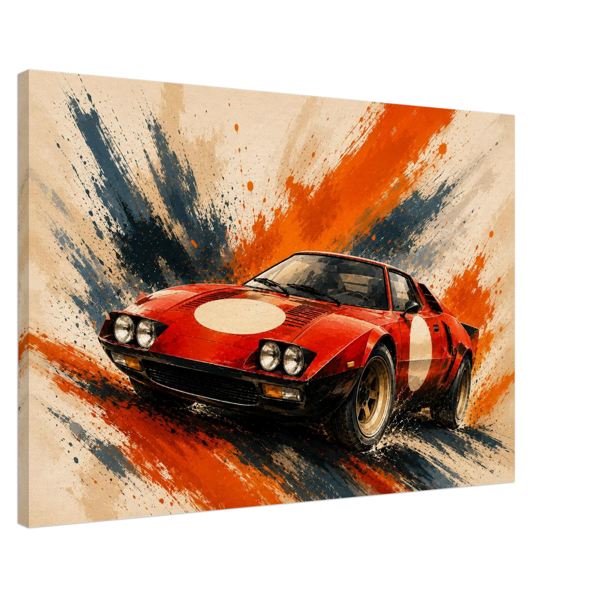 Red Velocity illustrated vintage sports car canvas wall art on white background