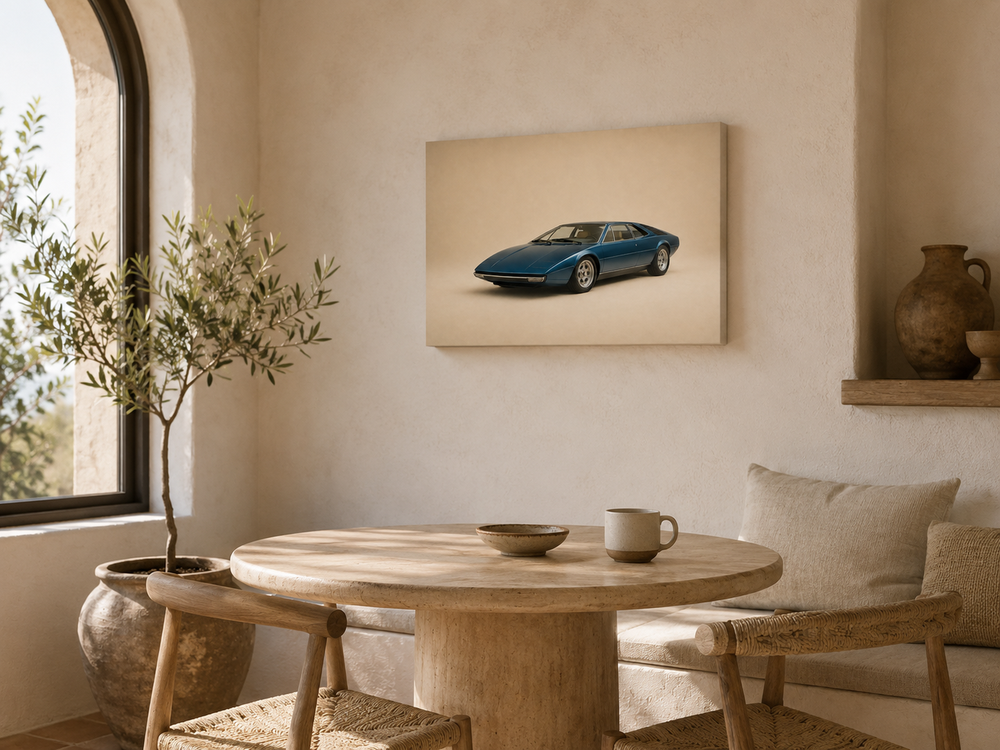 Blue Meridian minimalist sports coupe canvas displayed in a bright breakfast nook