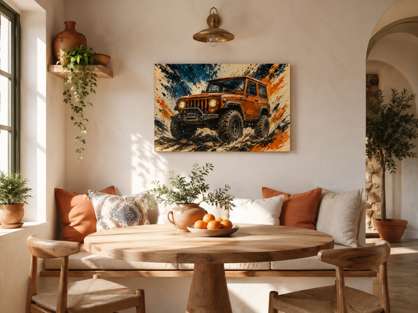 Trail Burst orange 4x4 wall art gallery-wrapped canvas edge