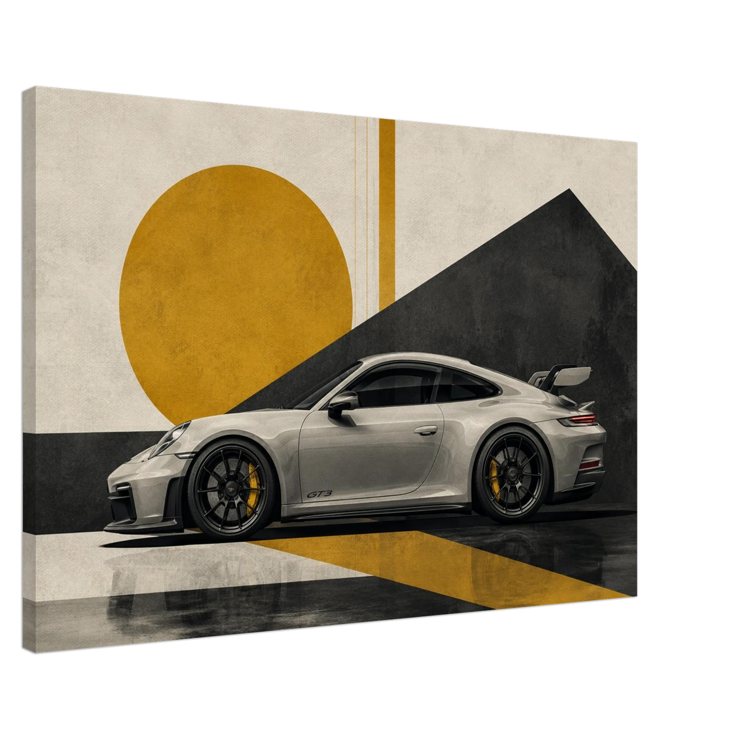 Golden Apex geometric sports car canvas showing gallery wrapped depth