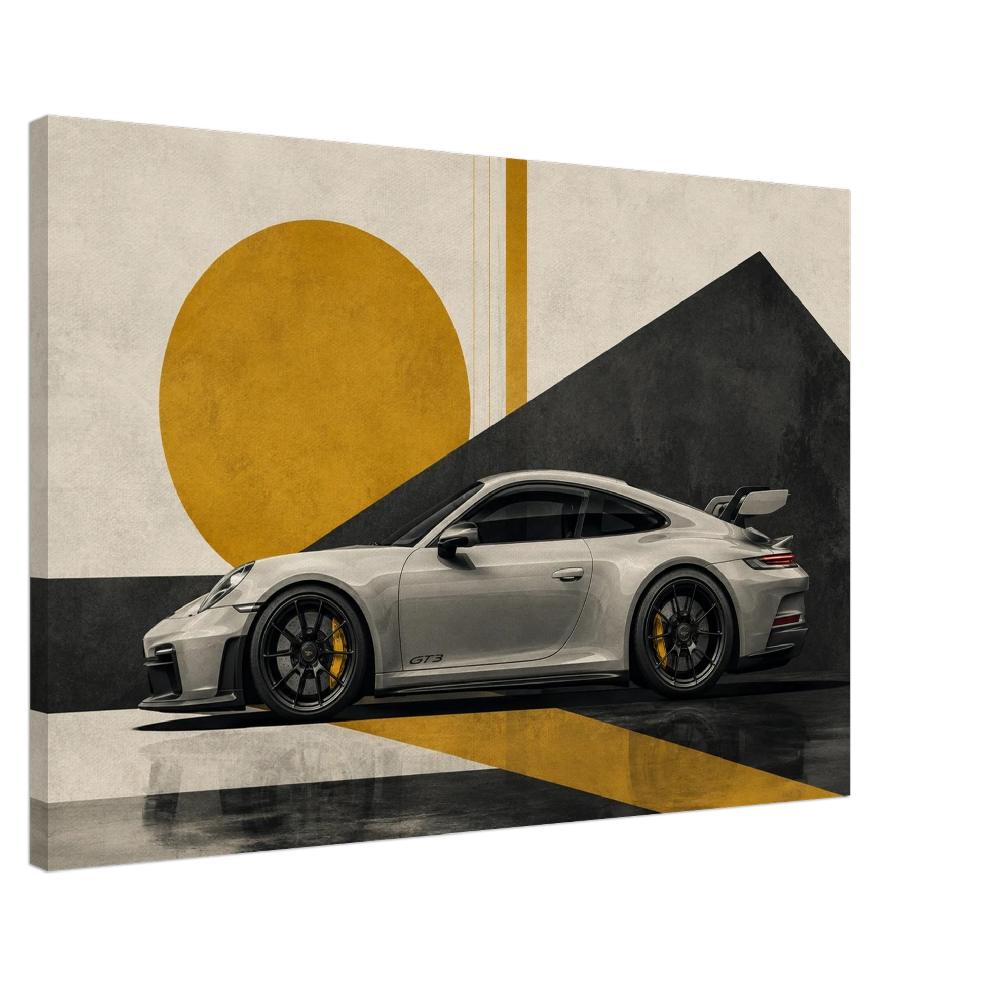 Golden Apex geometric sports car canvas showing gallery wrapped depth