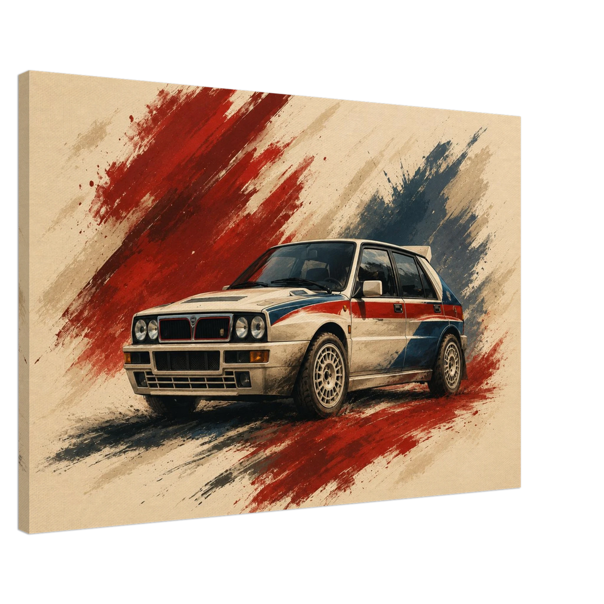Rally Legacy illustrated classic rally hatch canvas wall art on a warm cream background