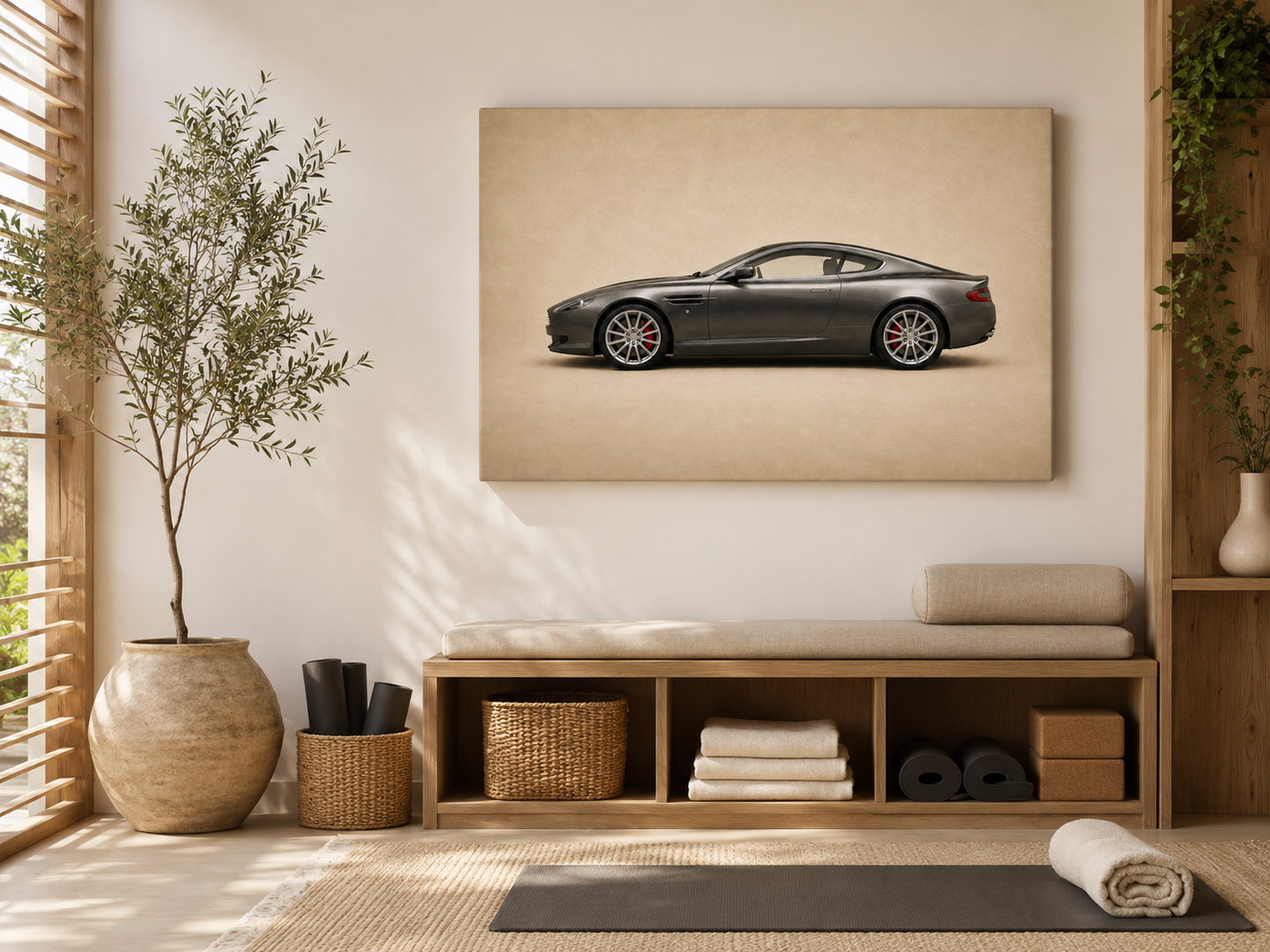 Graphite Grand Tour graphite car canvas displayed in a bright home wellness space
